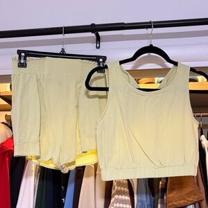 Light Yellow Linen Sleeveless Top and Shorts Set